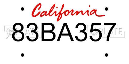 83BA357 California License Plate