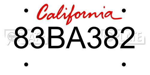 83BA382 California License Plate