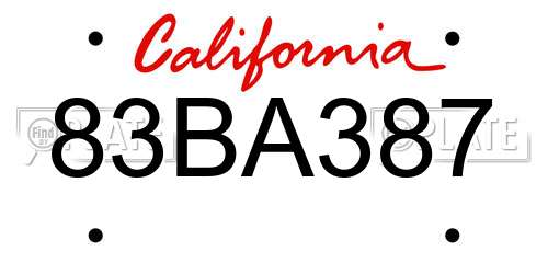 83BA387 California License Plate