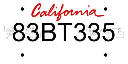 83BT335 California License Plate