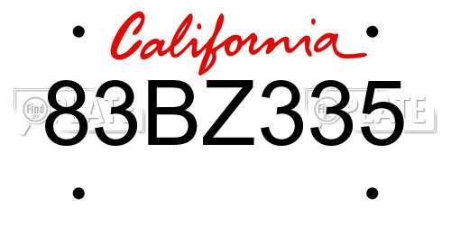 83BZ335 California License Plate
