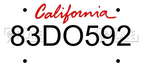 83DO592 California License Plate