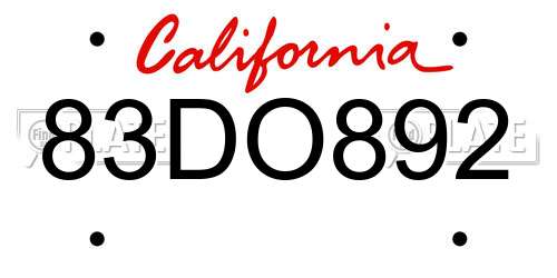 83DO892 California License Plate