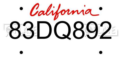 83DQ892 California License Plate