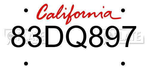 83DQ897 California License Plate