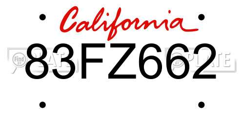 83FZ662 California License Plate