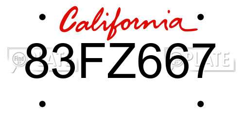 83FZ667 California License Plate