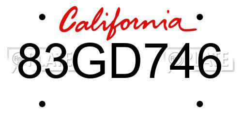83GD746 California License Plate