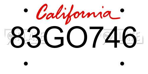 83GO746 California License Plate