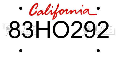 83HO292 California License Plate