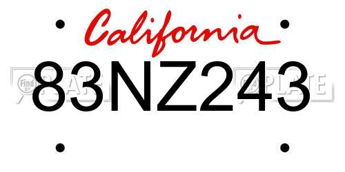 83NZ243 California License Plate