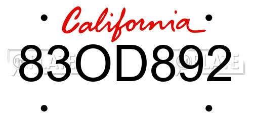 83OD892 California License Plate