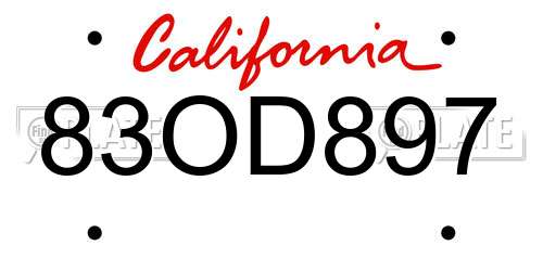 83OD897 California License Plate