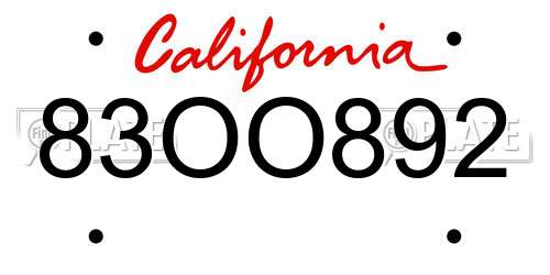 83OO892 California License Plate