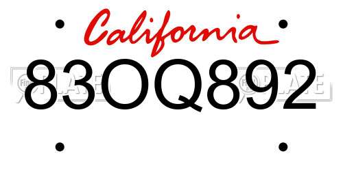 83OQ892 California License Plate