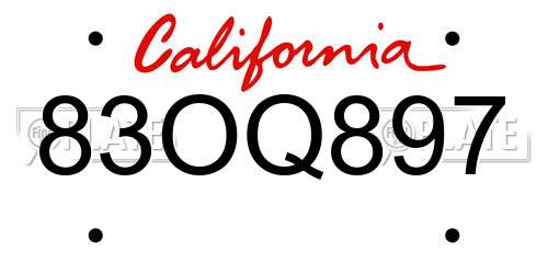 83OQ897 California License Plate