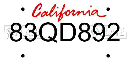 83QD892 California License Plate