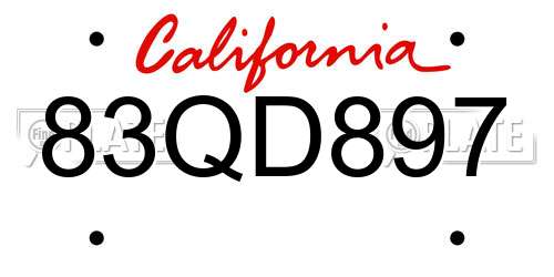 83QD897 California License Plate