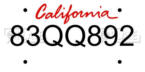 83QQ892 California License Plate