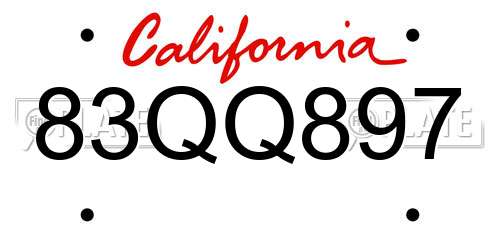 83QQ897 California License Plate