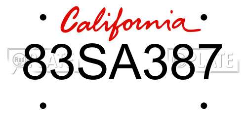 83SA387 California License Plate