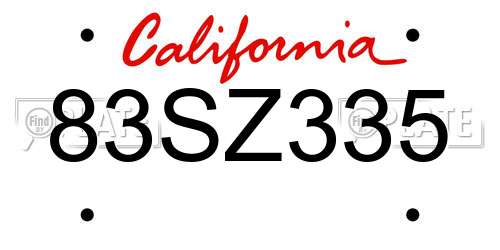 83SZ335 California License Plate