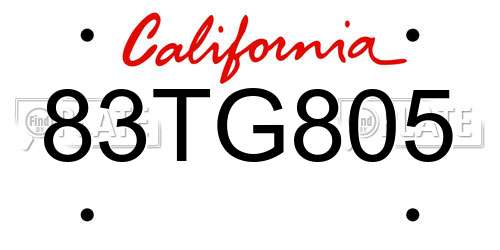 83TG805 California License Plate
