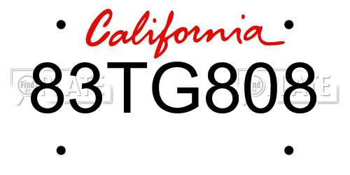 83TG808 California License Plate