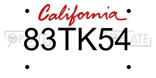 83TK54 California License Plate
