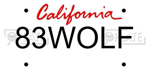 83WOLF California License Plate