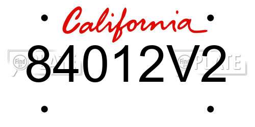 84012V2 California License Plate
