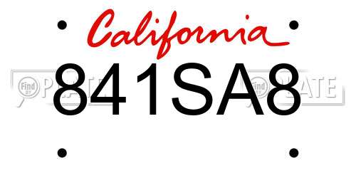 841SA8 California License Plate