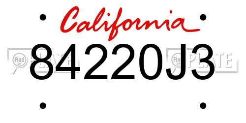 84220J3 California License Plate