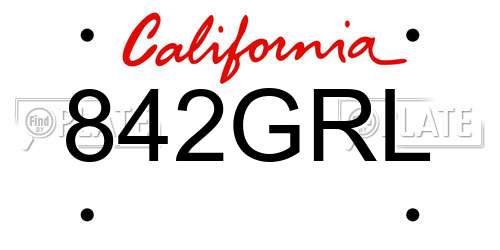 842GRL California License Plate