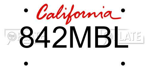842MBL California License Plate
