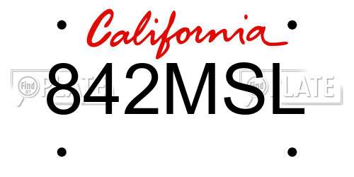 842MSL California License Plate