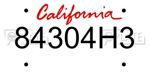 84304H3 California License Plate