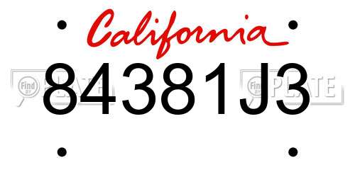 84381J3 California License Plate