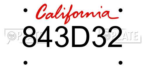 843D32 California License Plate