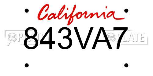 843VA7 California License Plate