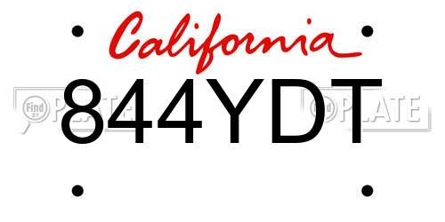 844YDT California License Plate