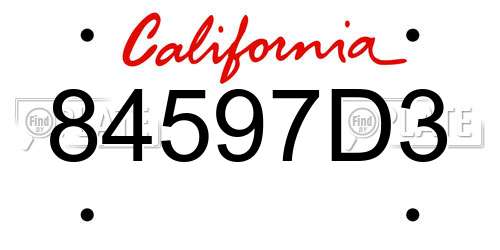 84597D3 California License Plate