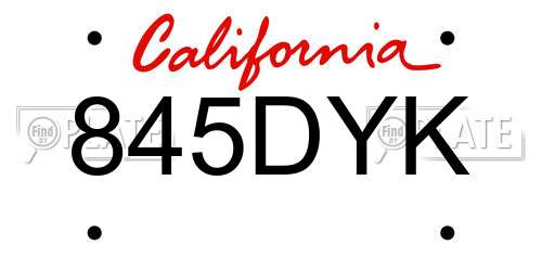 845DYK California License Plate