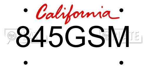 845GSM California License Plate