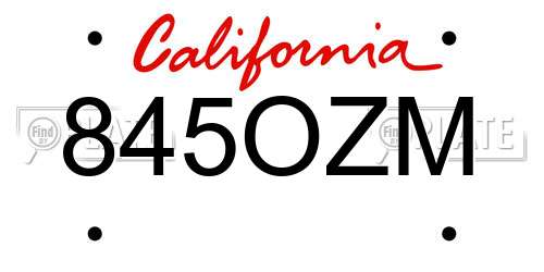 845OZM California License Plate
