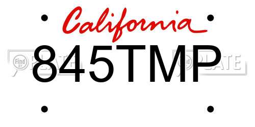 845TMP California License Plate