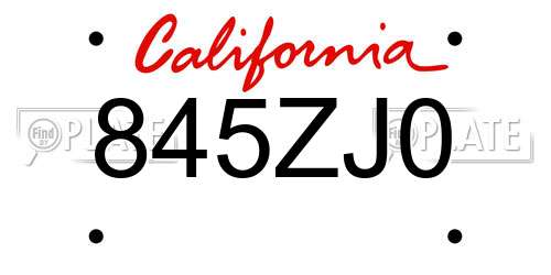 845ZJ0 California License Plate