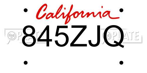 845ZJQ California License Plate