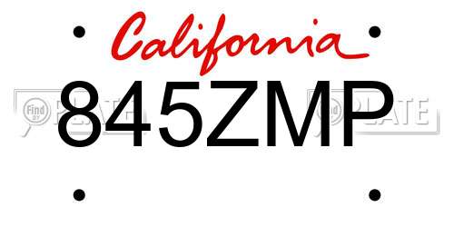 845ZMP California License Plate