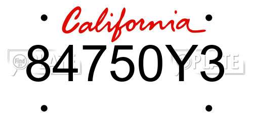 84750Y3 California License Plate